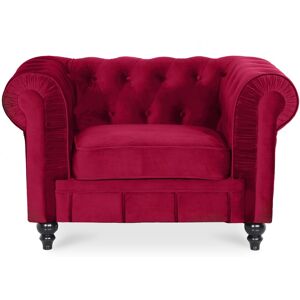 IntenseDeco Fauteuil Chesterfield velours Altesse Rouge