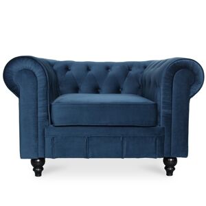 IntenseDeco Fauteuil Chesterfield velours Altesse Bleu foncé