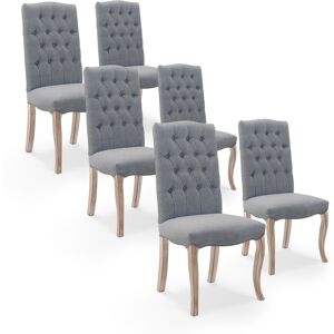 IntenseDeco Lot de 6 chaises capitonnées Jade tissu gris