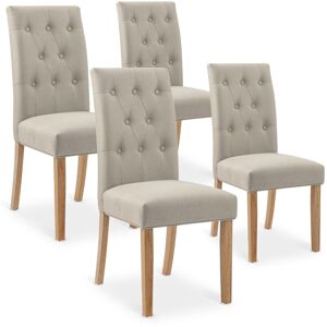 IntenseDeco Lot de 4 chaises capitonnées Gaya tissu beige