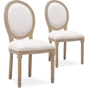 IntenseDeco Lot de 2 chaises médaillon Louis XVI tissu Beige