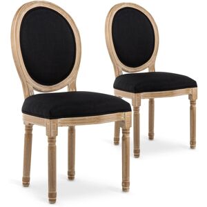 IntenseDeco Lot de 2 chaises médaillon Louis XVI tissu Noir