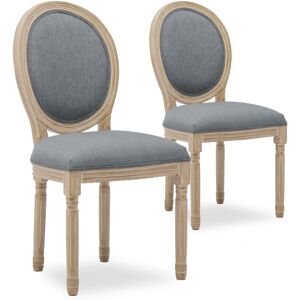 IntenseDeco Lot de 2 chaises médaillon Louis XVI tissu Gris