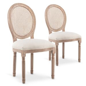 IntenseDeco Lot de 2 chaises médaillon Louis XVI Cannage Rotin tissu Beige