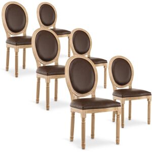 IntenseDeco Lot de 6 chaises médaillon Louis XVI Vintage Marron