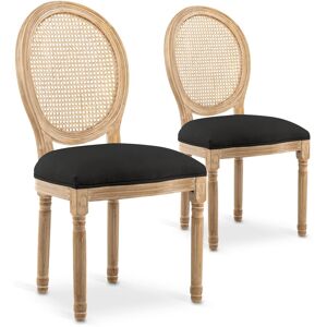 IntenseDeco Lot de 2 chaises médaillon Louis XVI Cannage Rotin tissu Noir