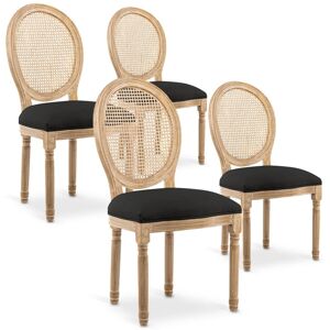 IntenseDeco Lot de 4 chaises médaillon Louis XVI Cannage Rotin tissu Noir