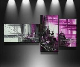 EVA JEKINS Tableau Triptyque fuschia Infinity City EVA JEKINS Tableau Triptyque fuschia Infinity City
