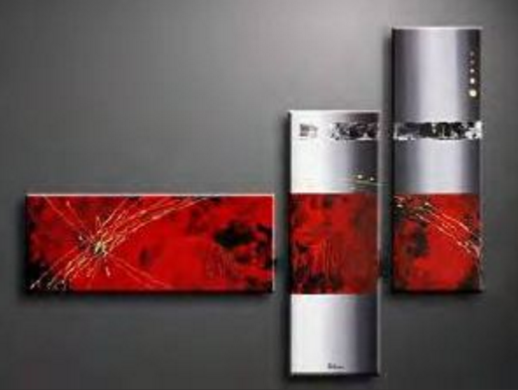 EVA JEKINS Tableau triptyque abstrait rouge 110x70cm EVA JEKINS Tableau triptyque abstrait rouge 110x70cm