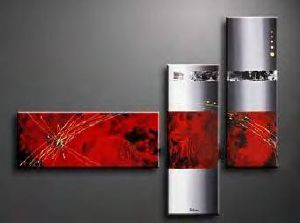 EVA JEKINS Tableau Triptyque Abstrait Rouge EVA JEKINS Tableau Triptyque Abstrait Rouge