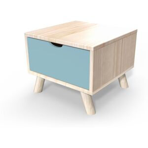 ABC MEUBLES Table de chevet Scandinave bois Viking + tiroir - - Vernis naturel/Bleu Pastel - / - Vernis naturel/Bleu Pastel