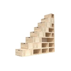 ABC MEUBLES Escalier Cube de rangement hauteur 200 cm - - Vernis Naturel - / - Vernis Naturel