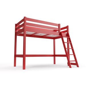 ABC MEUBLES Lit mi hauteur ABC 90x200 bois avec echelle inclinee 90x200 Rouge 90x200 Rouge