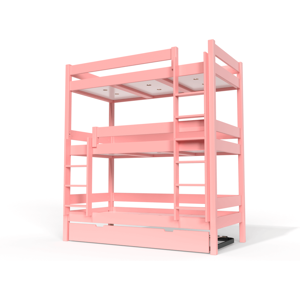 ABC MEUBLES Lit superpose ABC 4 places en bois massif 90x190 90x190 Rose Pastel 90x190 Rose Pastel