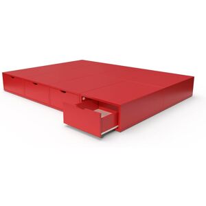 ABC MEUBLES Lit double avec rangement tiroirs Cube 140x200 Rouge 140x200 Rouge