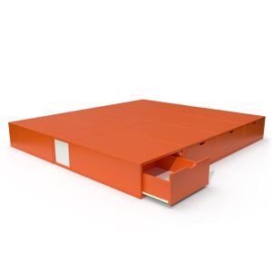 ABC MEUBLES Lit double avec rangement tiroirs Cube 160x200 Orange 160x200 Orange