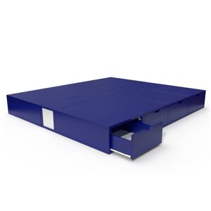 ABC MEUBLES Lit double avec rangement tiroirs Cube 160x200 Bleu fonce 160x200 Bleu fonce