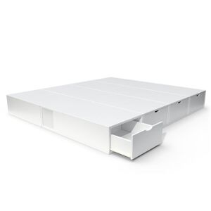 ABC MEUBLES Lit double avec rangement tiroirs Cube 160x200 Blanc 160x200 Blanc