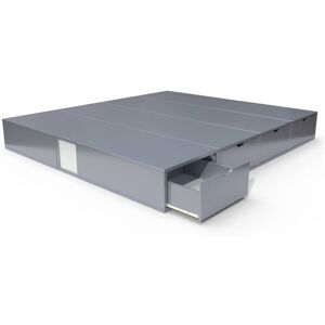 ABC MEUBLES Lit double avec rangement tiroirs Cube 160x200 Gris Aluminium 160x200 Gris Aluminium