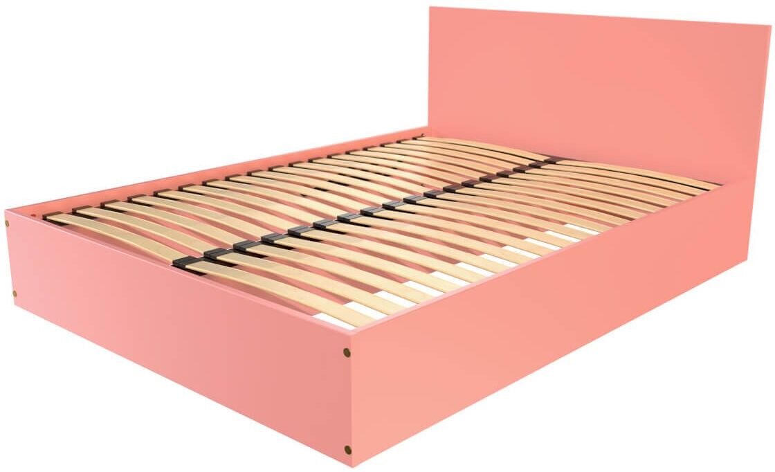 ABC MEUBLES Lit coffre 2 places en bois avec tête de lit - 160x200 - Rose Pastel - 160x200 - Rose Pastel