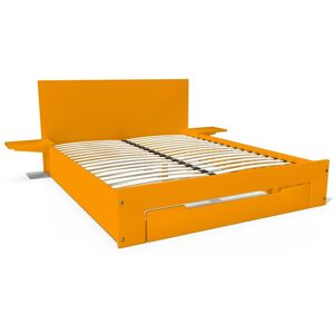 ABC MEUBLES Lit 2 places Happy bois avec tiroir et chevets amovibles - 160x200 - Orange - 160x200 - Orange