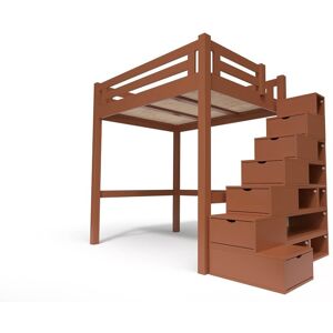 ABC MEUBLES Lit Mezzanine adulte bois + escalier cube hauteur réglable Alpage - 120x200 - Chocolat - 120x200 - Chocolat