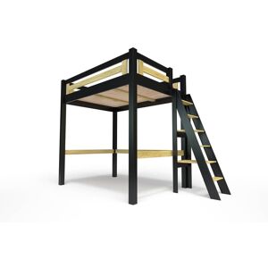 ABC MEUBLES Lit Mezzanine adulte bois + échelle hauteur réglable Alpage - 140x200 - Noir/Miel - 140x200 - Noir/Miel