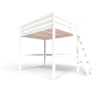 ABC MEUBLES Lit Mezzanine bois avec échelle Sylvia - 140x200 - Blanc - 140x200 - Blanc