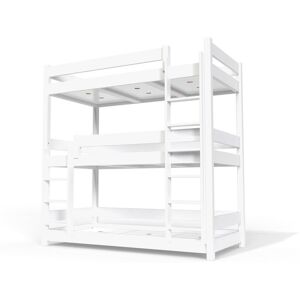 ABC MEUBLES Lit superposé ABC 3 places en bois massif 90x190 - 90x190 - Blanc - 90x190 - Blanc