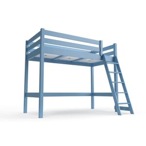 ABC MEUBLES Lit mi-hauteur ABC 90x200 bois avec échelle inclinée - 90x200 - Bleu Pastel - 90x200 - Bleu Pastel