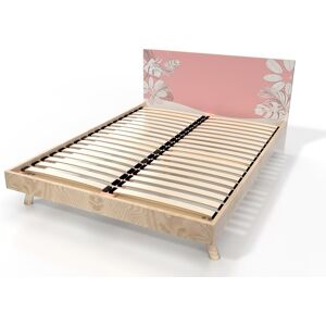 ABC MEUBLES Lit Scandinave 2 places bois Viking - 140x190 - Décor Rose - 140x190 - Décor Rose