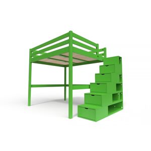 ABC MEUBLES Lit Mezzanine bois avec escalier cube Sylvia - 160x200 - Vert - 160x200 - Vert - Publicité