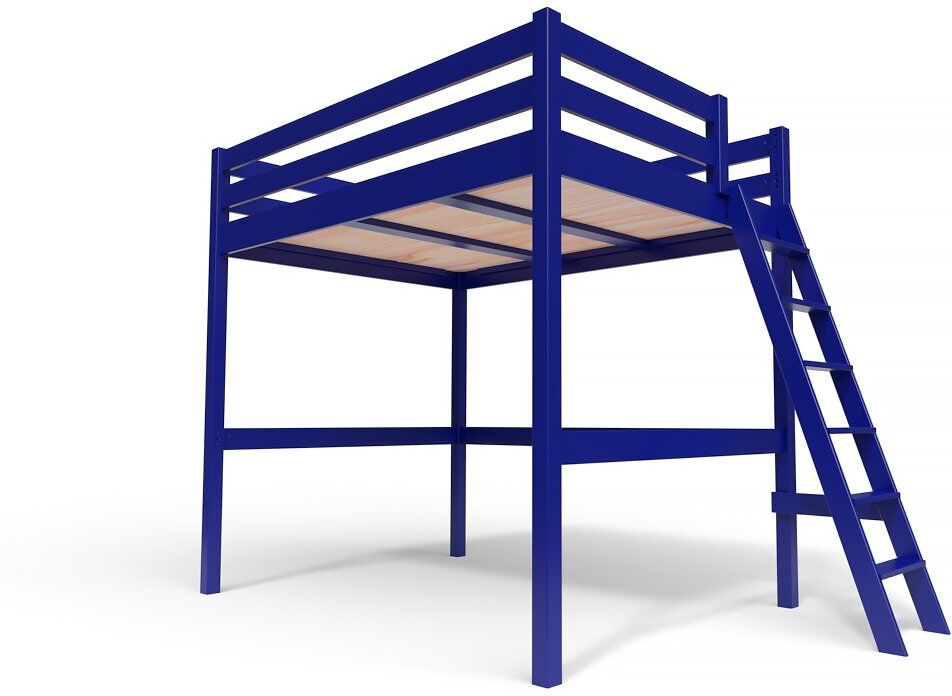 ABC MEUBLES Lit Mezzanine bois avec échelle Sylvia - 140x200 - Bleu foncé - 140x200 - Bleu foncé