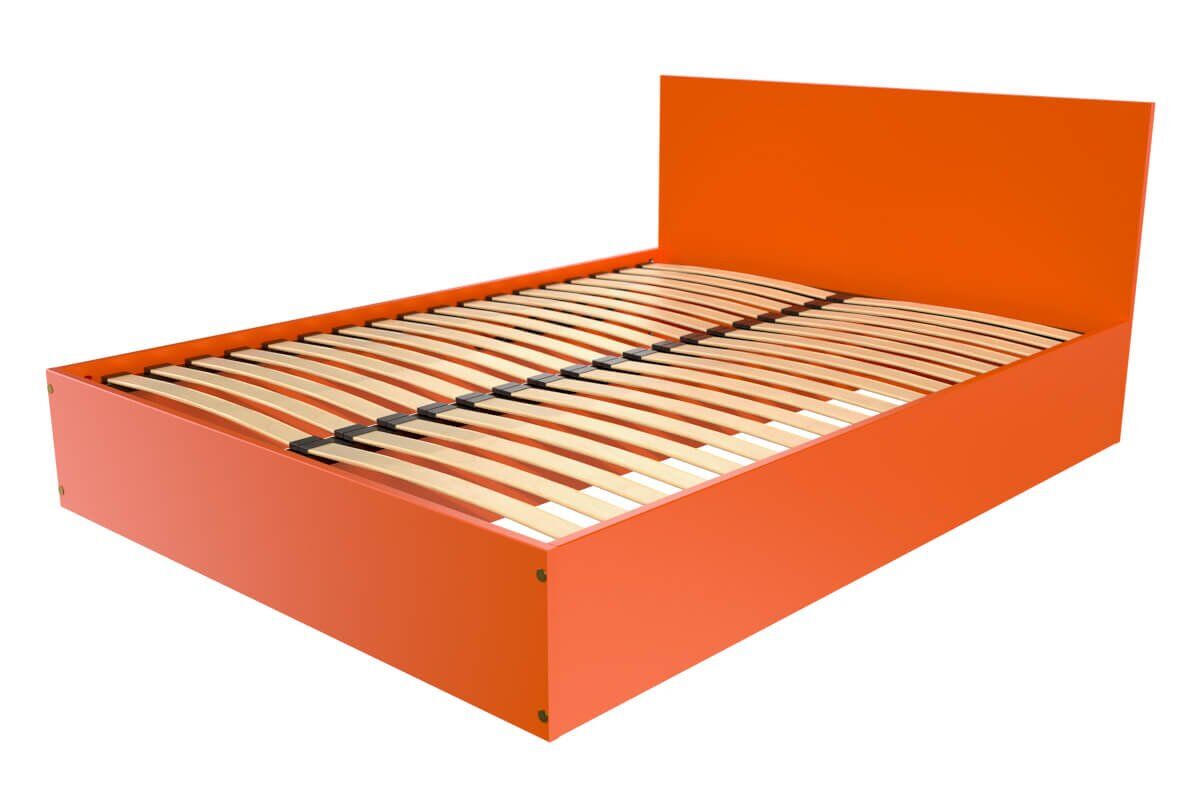 ABC MEUBLES Lit coffre 2 places en bois avec tête de lit - 160x200 - Orange - 160x200 - Orange