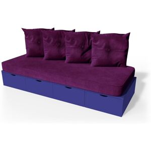 ABC MEUBLES Banquette cube 200 cm + futon + coussins - - Bleu foncé - / - Bleu foncé