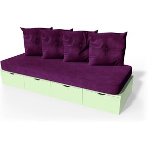 ABC MEUBLES Banquette cube 200 cm + futon + coussins - - Vert Pastel - / - Vert Pastel