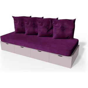 ABC MEUBLES Banquette cube 200 cm + futon + coussins - - Violet Pastel - / - Violet Pastel