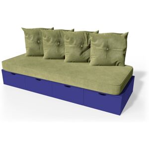 ABC MEUBLES Banquette cube 200 cm + futon + coussins - - Bleu foncé - / - Bleu foncé