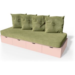 ABC MEUBLES Banquette cube 200 cm + futon + coussins - - Rose Pastel - / - Rose Pastel