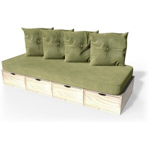 ABC MEUBLES Banquette cube 200 cm + futon + coussins - - Vernis Naturel - / - Vernis Naturel