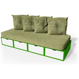 ABC MEUBLES Banquette cube 200 cm + futon + coussins - - Vert/Blanc - / - Vert/Blanc