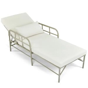 NV GALLERY Chaise-longue AMALFI - Bain de soleil, Blanc waterproof & metal taupe, L198