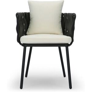 NV GALLERY Chaise d'exterieur HAMPTONS - Chaise outdoor, Blanc ecru, cordage noir & metal noir, 65x85 Noir / Écru