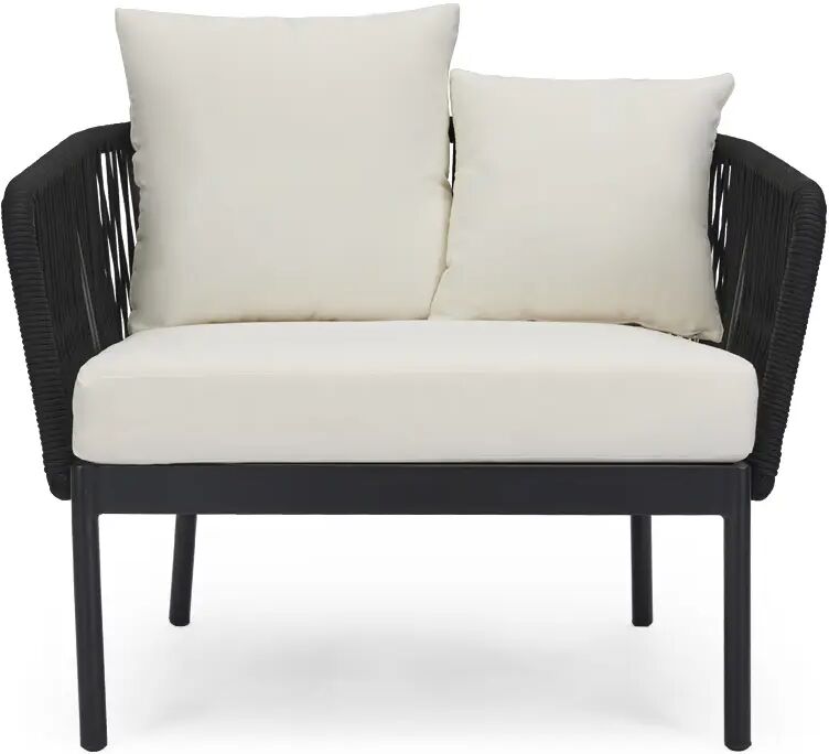 NV GALLERY Fauteuil outdoor SANTA MONICA - Fauteuil outdoor, Assise blanc écru, Cordage & métal noir, 70x87 Crème / Noir