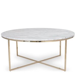 NV GALLERY Table basse en marbre GISELLE - Table basse, Marbre blanc carrera waterproof & metal dore, Ø80 Blanc / Dore