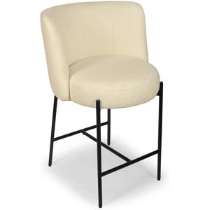 NV GALLERY Chaise de bar RAY - Tabouret de bar, Blanc bouclette & metal noir, H65 Blanc / Noir