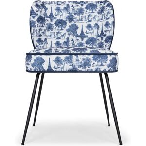 NV GALLERY Chaise WAYNE, edition limitee - Chaise edition limitee, Toile de jouy & metal noir Bleu / Blanc / Noir