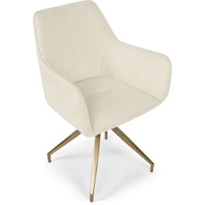 NV GALLERY Chaise de bureau KINGSCROSS - Chaise de bureau rotative, Blanc bouclette & metal dore, 60x86 Blanc / Dore