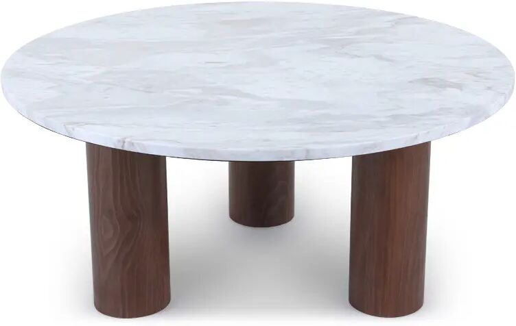 NV GALLERY Table basse ANDREA - Table basse, Marbre blanc waterproof & bois de noyer naturel, Ø85 Blanc / Marron