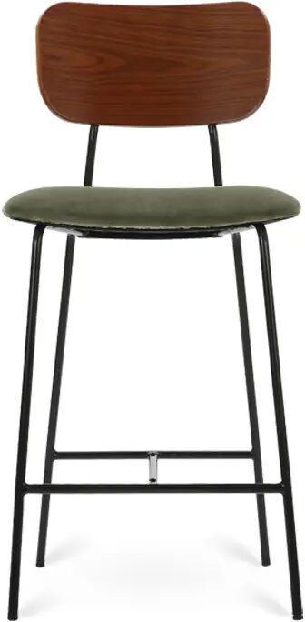 NV GALLERY Tabouret de bar EERO - Tabouret de bar, Velours vert bouteille, bois noyer & métal noir, H68 Vert / Marron / Noir